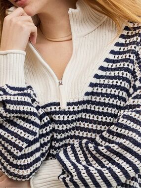 Aerie Quarter zip Striped Half-Zip Sweater, Size Medium, NWT